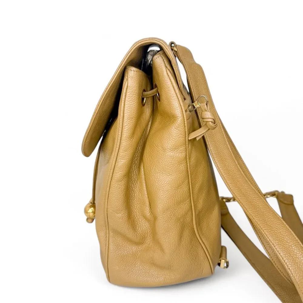 CHANEL Vintage Tan CC Logo Caviar Leather Backpack